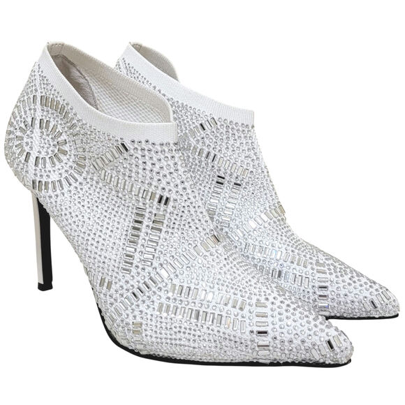 Thalia Sodi Women Karmen Embellished Ankle Booties Size US 8.5M White Flyknit - Picture 1 of 4